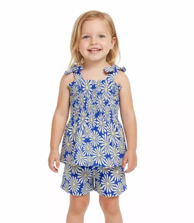 GIRLS PINK Smocked Top With Bows Woven Short Set - 2881601