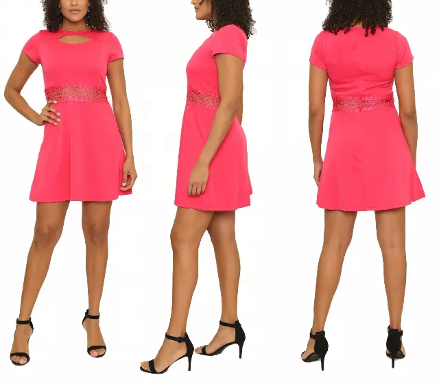 16033- Short-Sleeve Scuba Dress with Peekaboo Waist (6-PCS PRE-PACK) ON SALE - $5 Each — S/M/L/XL / Fuschia