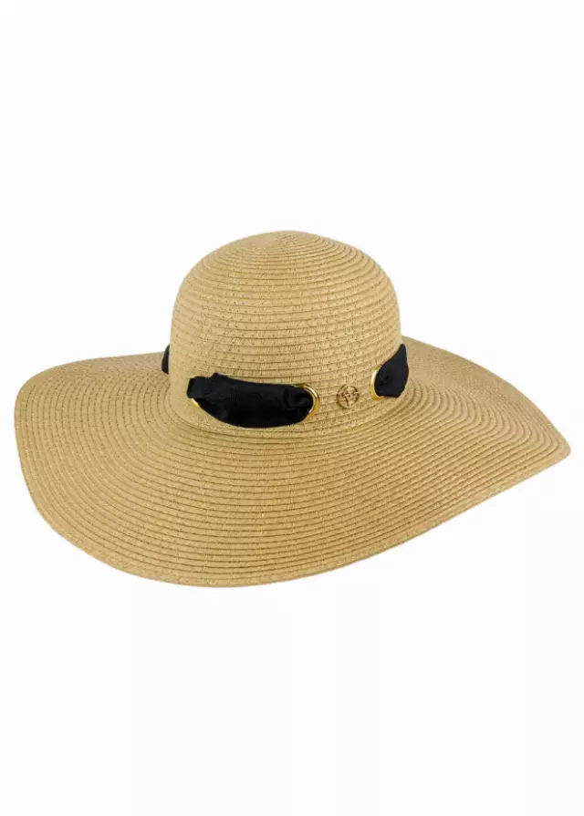 Adrienne Vittadini Straw Grommet Ribbon Large Brim Floppy Hat — TOAST