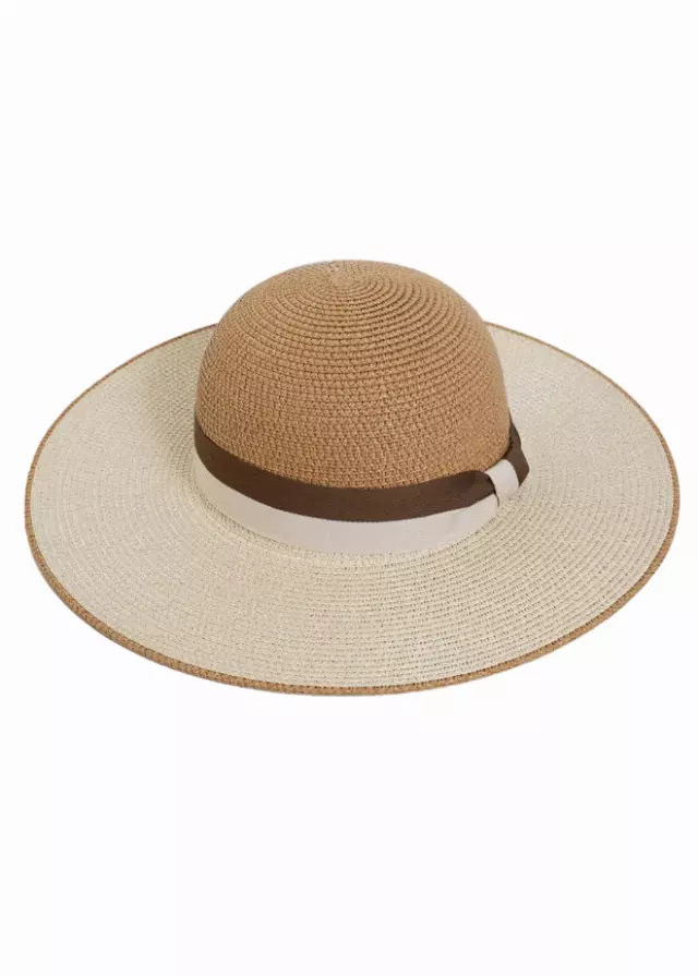Max Studio Contrast Ribbon Straw Floppy Hat — TOAST
