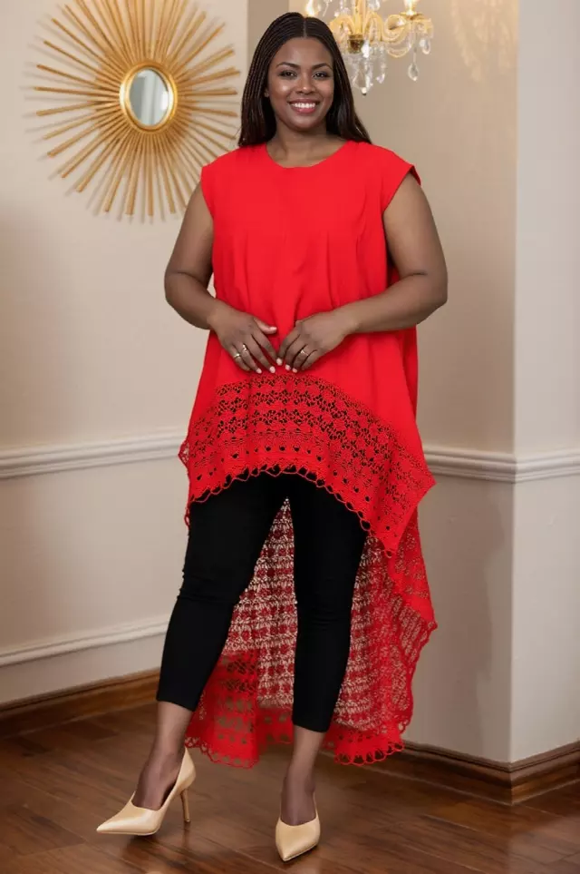 7896 - Beautiful high-low Solid Crochet Tunic - $20.00 Each (3 pcs per pack) — Print-1303B