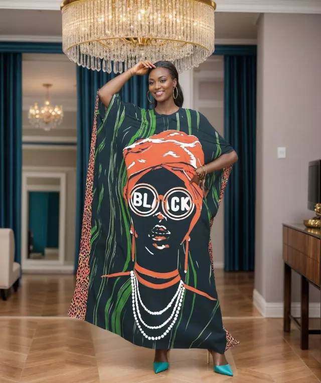PNA-1616 - Women's Comfy Kaftan Dress with Headwrap- One Size (6-PCS PRE-PACK) - $7 Each — One Size (4-24) / Print-1616B