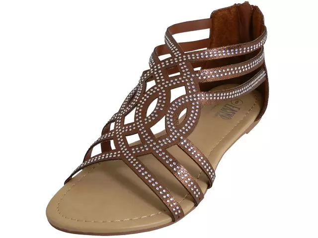 W7800L-Z - Wholesale Woman's "Easy USA" Rhinestone Upper Comfortable Sandals — Bronze (W7800L-Z) / 5-10 Assorted