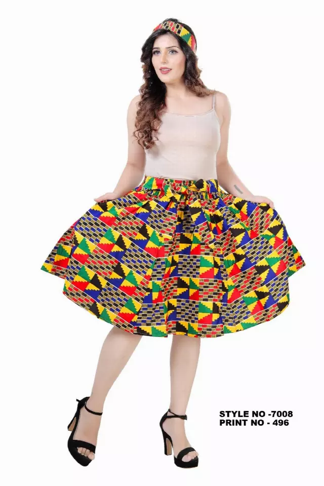 7008SK - NEW PRINTS ALERT - Elastic Short African Print Skirt - 24" - (3/pk) - Free Size - $15.00 Each — Free Size / Print-496