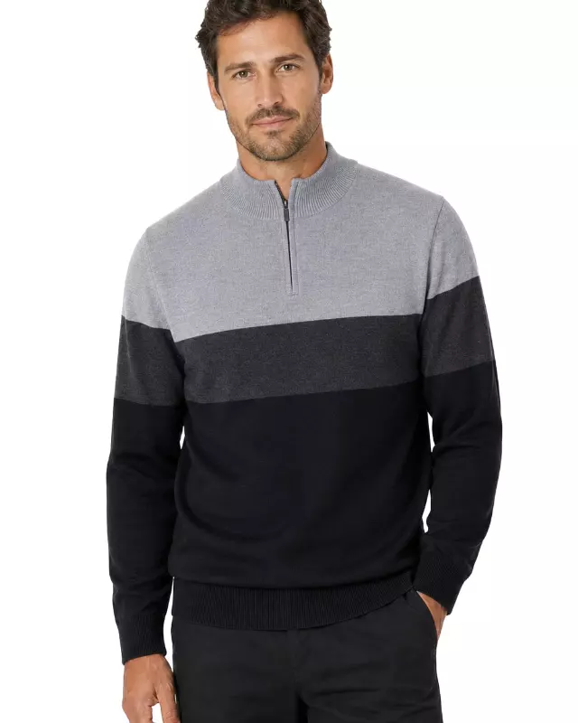 Men's Striped Quarter Zip Sweater #WXX-26 — W124 / S-M-L-XL