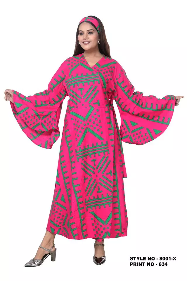 8001X - African Print Wrap Dress PLUS SIZE (3/pk) Free Size - $25.00 Each — Free Size Plus / Print-634