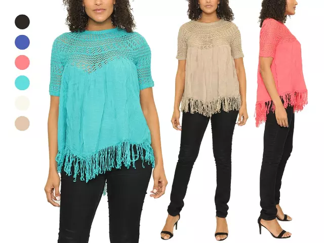 CHH-16014- 100% Cotton Short-Sleeve Crochet-Style Top with Tassels - One Size (6-PCS PRE-PACK)