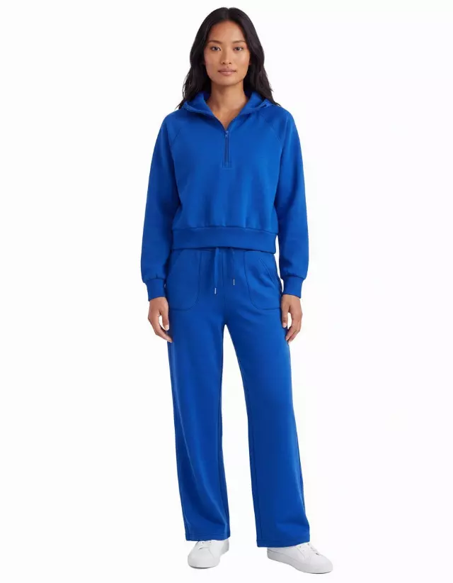 Women’s Soft Touch Half-Zip Hoodie & Wide-Leg Pants Set #23 — Blue / S-M-L-XL