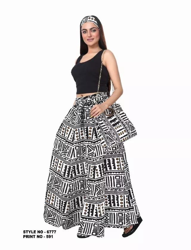 6777P - African Prints Maxi Skirt & Shoulder Bag Set - Free Size - $40.00 Each — One Size / Print-591