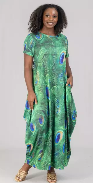 22015 Peacock Print Maxi Dress - One Size (3-PCS PRE-PACK) ($20.00 Each)