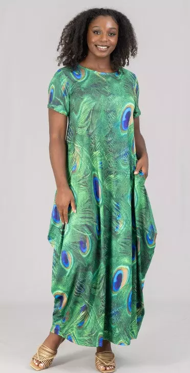 22015 Peacock Print Maxi Dress - One Size (3-PCS PRE-PACK) ($20.00 Each)