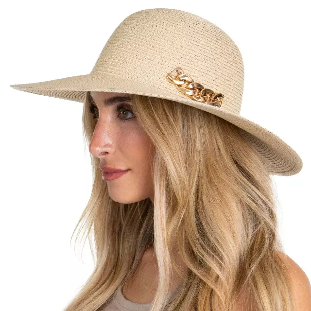 Adrienne Vittadini Straw Chain Floppy — NATURAL