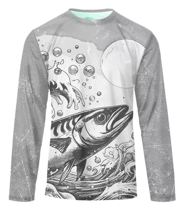 Men Performance L/S Top Fish Waves Design-7645392 2XL