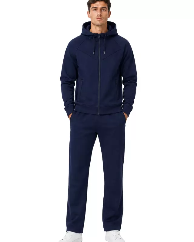 Men’s Textured Full-Zip Hooded Tracksuit Set #T18 — Navy / S-M-L-XL