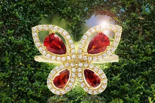 Wholesale Lot Of 50 Gold Plated Butterfly Rings – Garnet Teardrop CZ with White CZ Border – Sizes 5,6,7 And 8 – Suggested Retail Price $20.00 Each – Your Price Is Only $3.00 Each