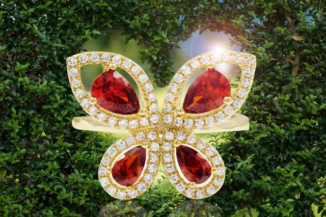 Wholesale Lot Of 50 Gold Plated Butterfly Rings – Garnet Teardrop CZ with White CZ Border – Sizes 5,6,7 And 8 – Suggested Retail Price $20.00 Each – Your Price Is Only $3.00 Each