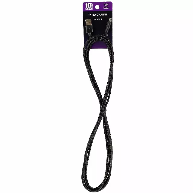 Charging Cable USB to Micro USB 10FT 2 Amp- 18 Pieces Per Pack 40289