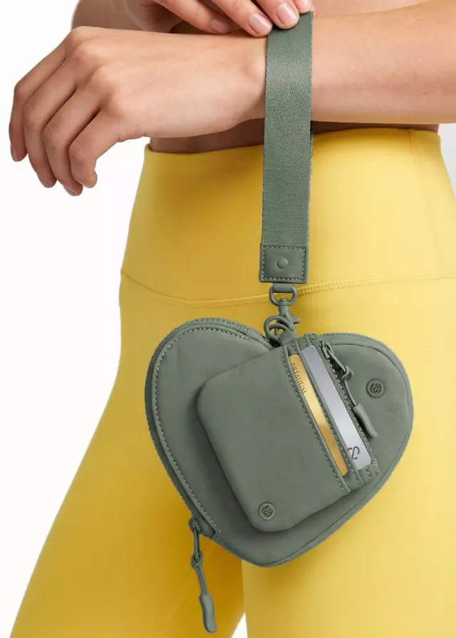 Joan & David The Hold-All Sport Nylon 3 Piece Set Heart Zip Pouch, Card Case & Lanyard Key Chain — 104-SAGE