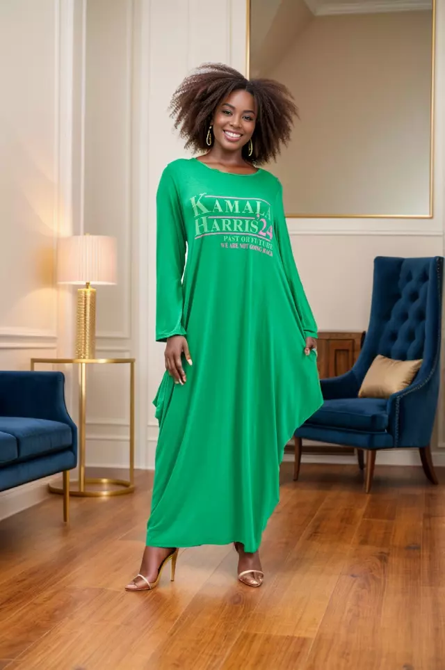 24036- CLOSEOUT!! "Kamala Harris" Maxi Balloon Dress - Past Or Future - We Are Not Going Back (4 Colors) - One Size ($5 Each) — 3-Pcs PRE-PACK / Green
