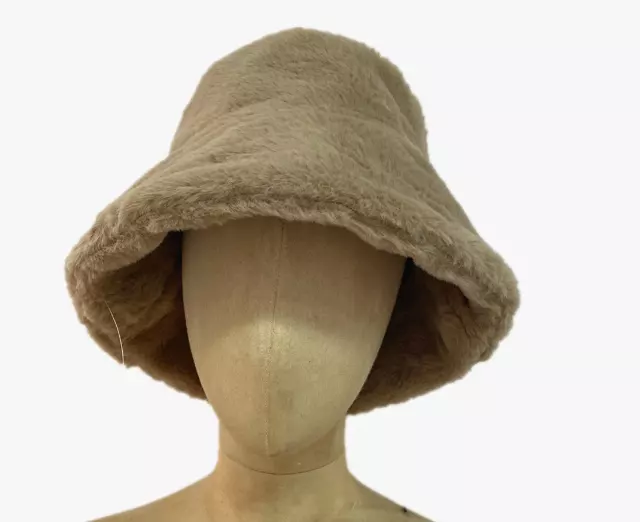 HX602 Solid Color Faux Fur Bucket Hat — Camel