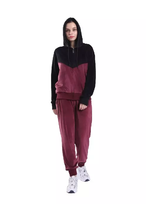Women's Velvet Hooded Sweatshirt and Sweatpants 2 Pc Set- Style #LJS500-$15.00/Unit - 12pcs/cs - PLEASE SEE DESCRIPTION — Burgundy