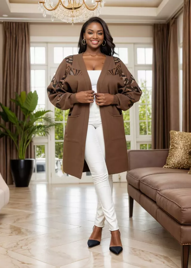 25024 - Women's Embellished Front Open Soft-Feel Poncho - $49.00 Each — Free Size / Brown