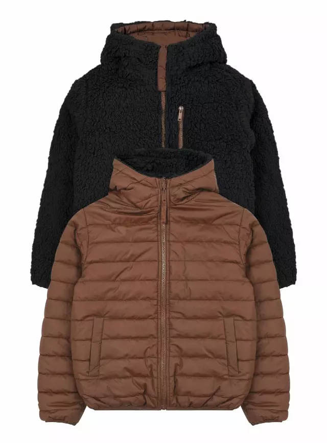 Boys' Reversible Jacket With Sherpa Lining #25 — Brown / 2T-3T-4T