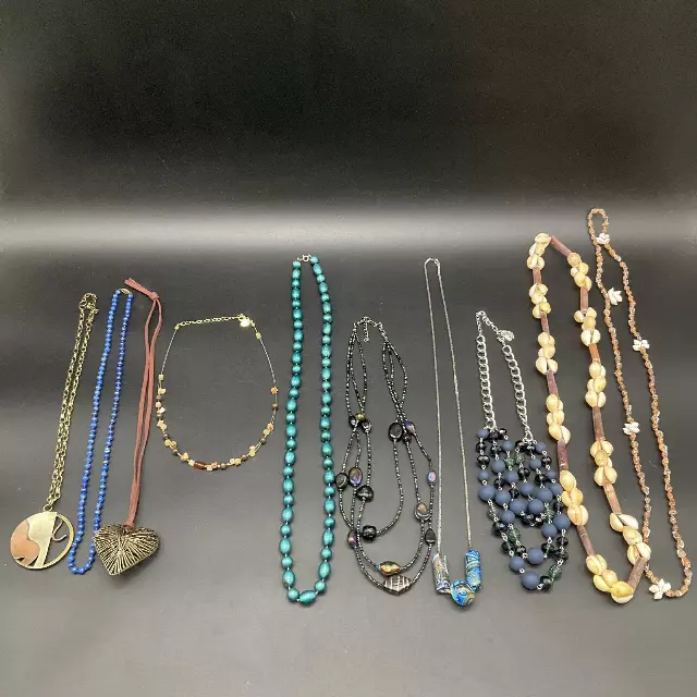 Vintage to Modern Costume Jewelry Lot 10 Necklaces Shell Beaded Millefiori
