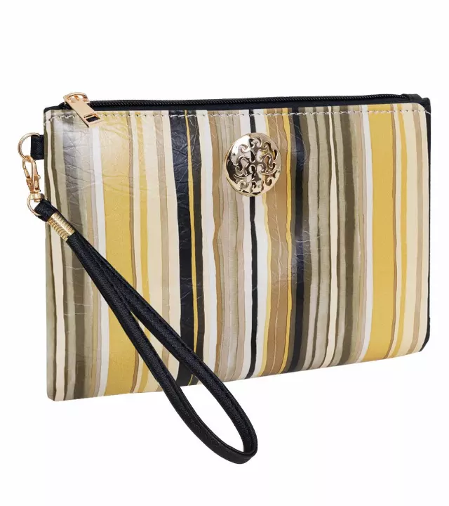 Rebecca & Rifka Multi Stripe Print Medallion Zip Wristlet — TAUPE/MUL