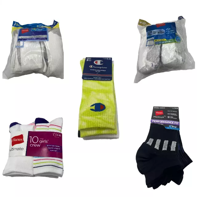 Hanes & Champion Kids & Adult Assorted Sock Packs · 150 units