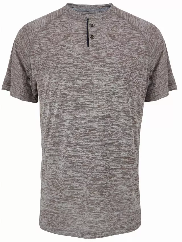 Men's Performance Henley Shirt w/ Mélange - Style #LHT9- $7.50 /Unit MINIMUM 24 PCS - PLEASE SEE DESCRIPTION - S-2XL — Brown