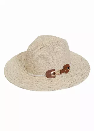 Max Studio Straw Buckle Panama Hat — NATURAL