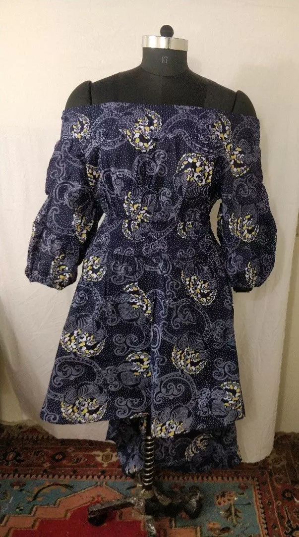 7285 - ON SALE!!! African Print High-low Off-shoulder Dress W/ Ruffled Bell Sleeves (3/Pk) - Free Size - $10.00 Each — Free Size / Print-468