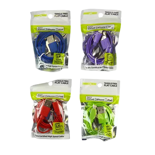 Charging Cable USB to Lightning Flat 3FT - 4 Pieces Per Pack 21562