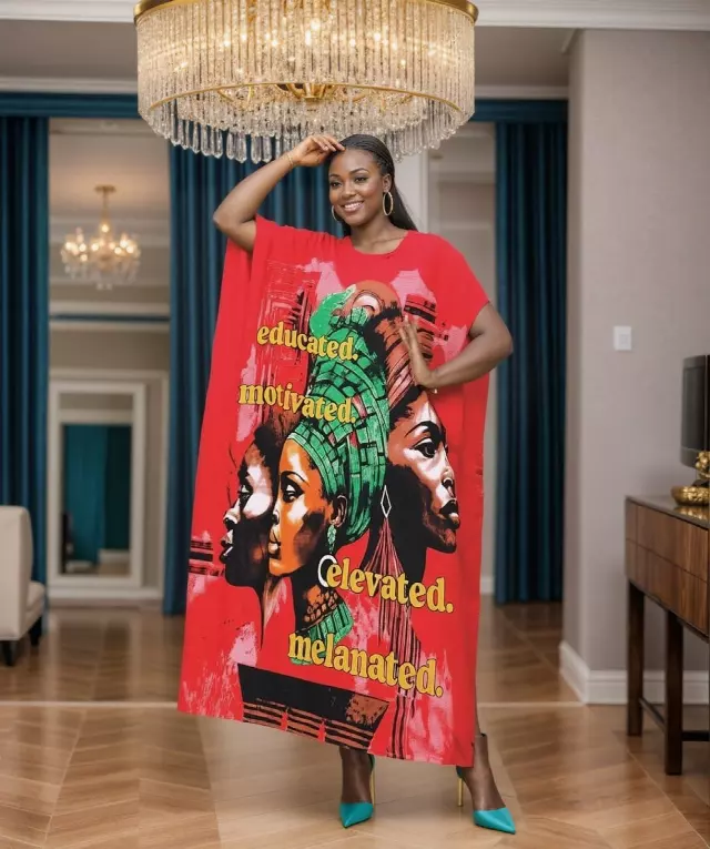 PNA-1618 - Women's Comfy Kaftan Dress with Headwrap- One Size (6-PCS PRE-PACK) - $7 Each — One Size (4-24) / Print-1618A