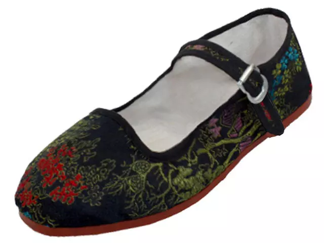 T2-119C - Youth's Satin Brocade Upper Classic Mary Jane Shoes — Black (T2-119C-B) / 27-34 Assorted