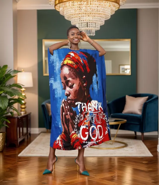 PNA-1620- Women's Comfy Kaftan Dress with Headwrap- One Size (6-PCS PRE-PACK) - $7 Each — One Size (4-24) / Print-1620A
