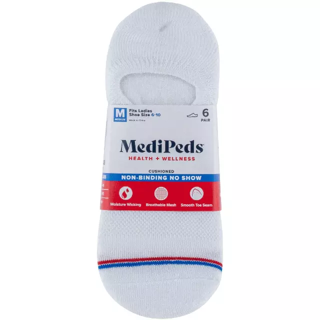 #6-MP-1724888 Women’s MediPeds Half Cushion No Shows Socks (Size 10-13) – $1.90 per pack of 6 (12 Packs)