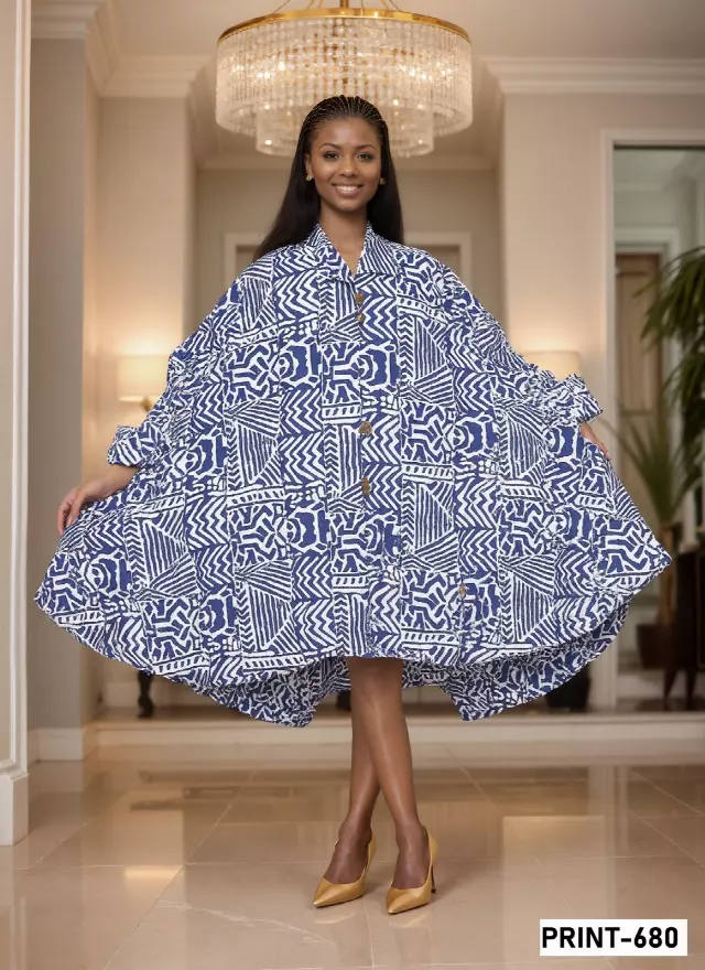 243 - NEW PRINT ALERT Big Button Authentic African Tunic Dress (3 PCS PRE-PACK) - $25.00 EACH — One Size (4 - 24) / Print-680