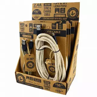Hemp Charging Cable Assortment - 12 Pieces Per Retail Ready Display 88354