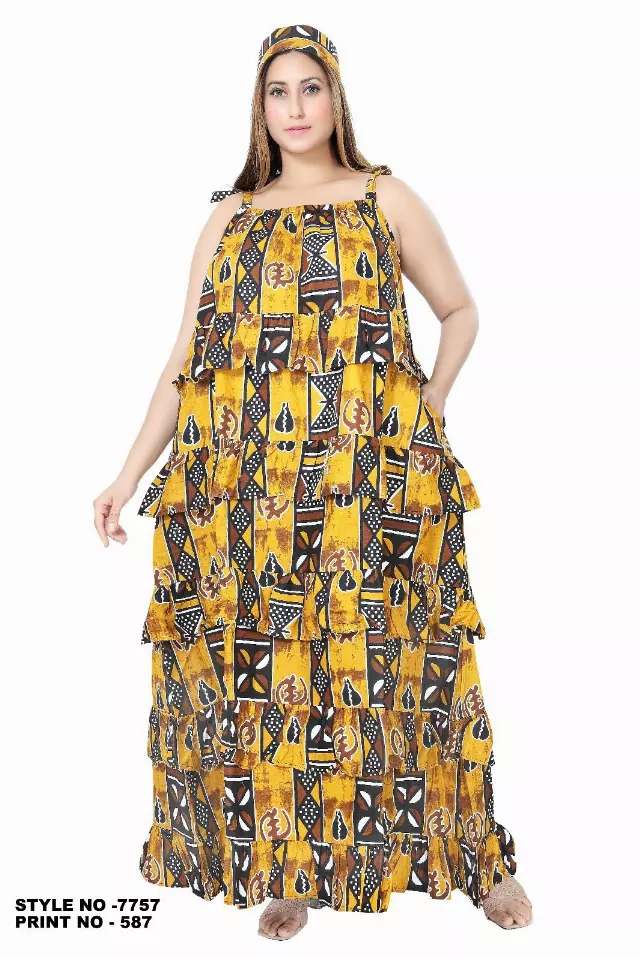 7757 - Summer Sleeveless Authentic African Long Dress (3 PCS PRE-PACK) - $25.00 EACH — One Size (4 - 24) / Print-587