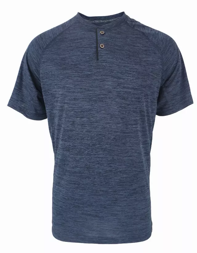 Men's Performance Henley Shirt w/ Mélange - Style #LHT9- $7.50 /Unit MINIMUM 24 PCS - PLEASE SEE DESCRIPTION - S-2XL — Navy