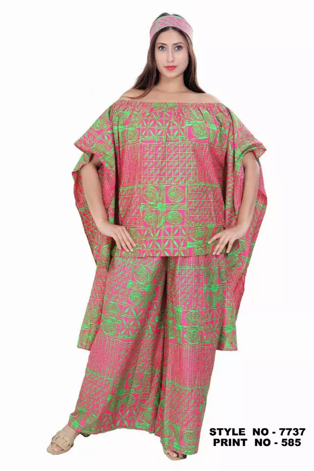 7737 -Off Shoulder 2 pcs Set - $28.00 Each (3 pcs per pack) — Free Size / Print-585