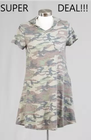18021 -Faded Camo Short Dress with Hoody (6-PCS PRE-PACK) -ON SALE-$5 Each