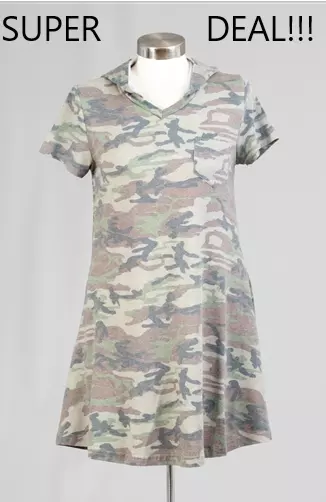 18021 -Faded Camo Short Dress with Hoody (6-PCS PRE-PACK) -ON SALE-$5 Each