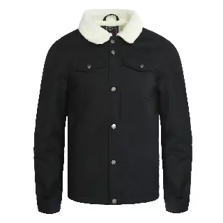Men's Sherpa-Collar Trucker Jacket - Black