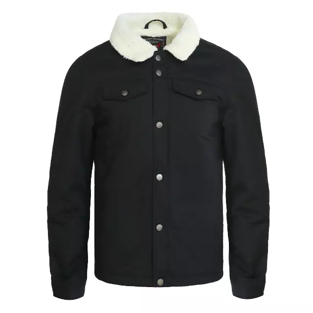Men's Sherpa-Collar Trucker Jacket - Black