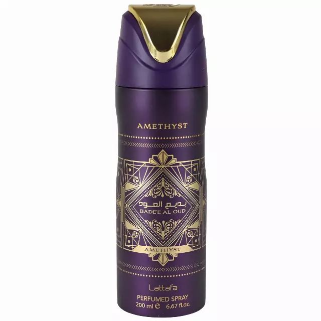Lattafa Bade’e Al Oud Amethyst  Floral, Spicy, Woody, Sweet  Perfumed Deodorant Spray for Unisex, 6.67 Ounce / 200 ml