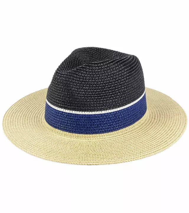 Magid Straw Panama Colorblock Crown Hat — NATURAL