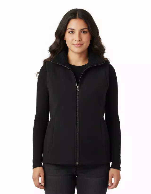 Fleece Vest With Sherpa Lining — Black / S-M-L-XL-2XL